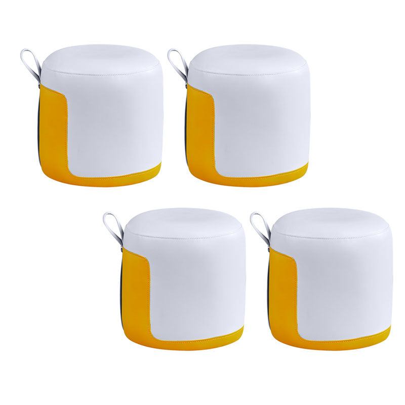 Faux Leather Pouf Round Patchwork Water Resistant Contemporary Pouf Ottoman