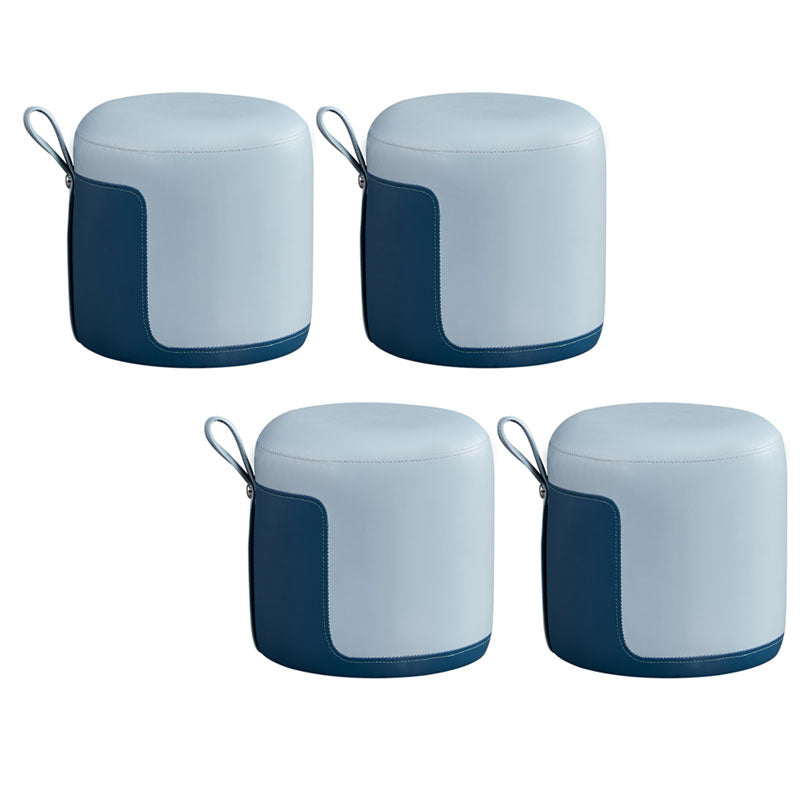 Faux Leather Pouf Round Patchwork Water Resistant Contemporary Pouf Ottoman