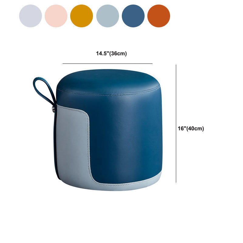 Faux Leather Pouf Round Patchwork Water Resistant Contemporary Pouf Ottoman