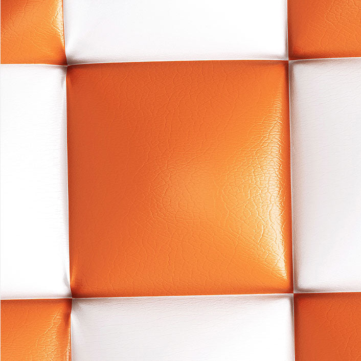 Mid-Century Modern Pouf Ottoman Faux Leather Tufted Square Pattern Round Ottoman