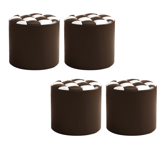 Mid-Century Modern Pouf Ottoman Faux Leather Tufted Square Pattern Round Ottoman