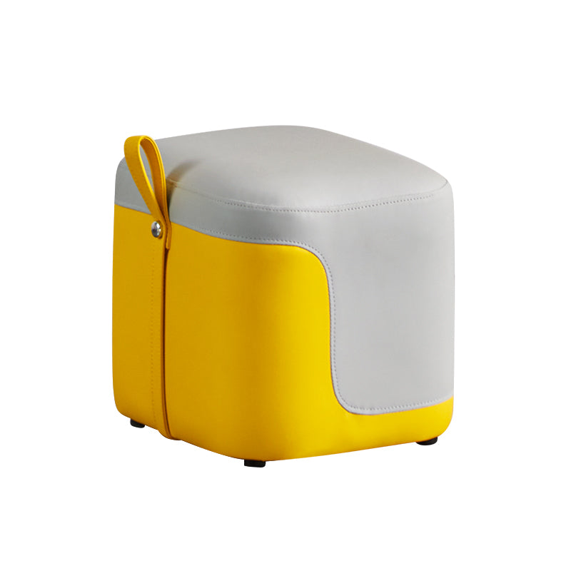 Modern Square Pouf Fade Resistant Contrast Color Faux Leather Pouf Ottoman