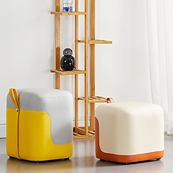 Modern Square Pouf Fade Resistant Contrast Color Faux Leather Pouf Ottoman