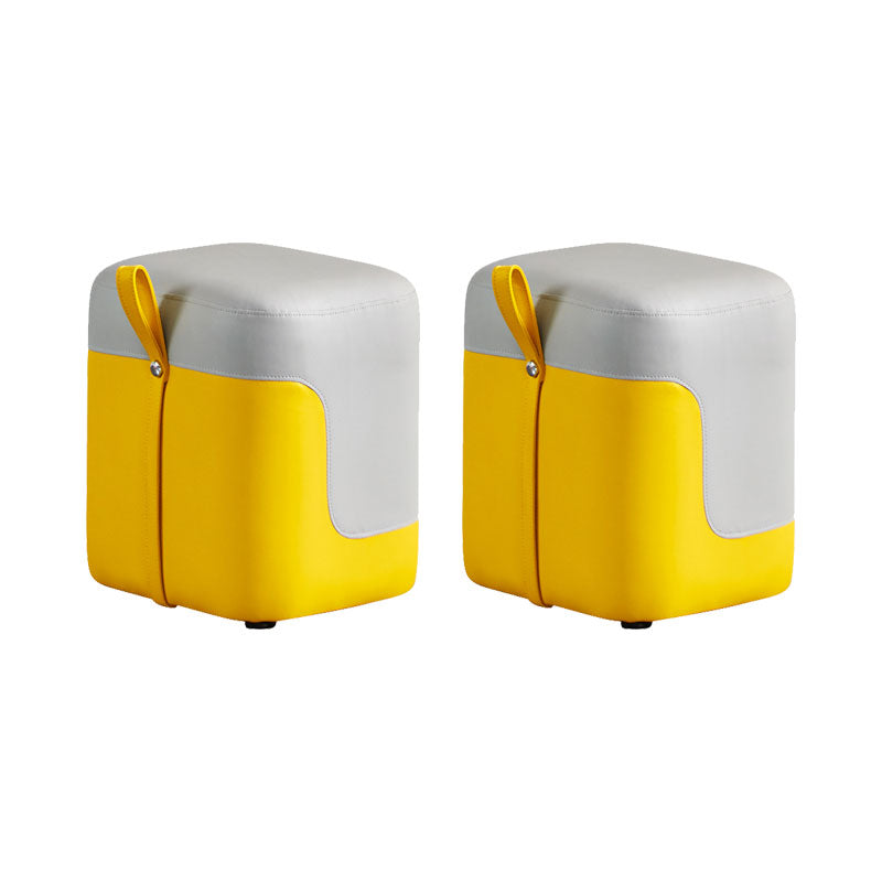 Modern Square Pouf Fade Resistant Contrast Color Faux Leather Pouf Ottoman