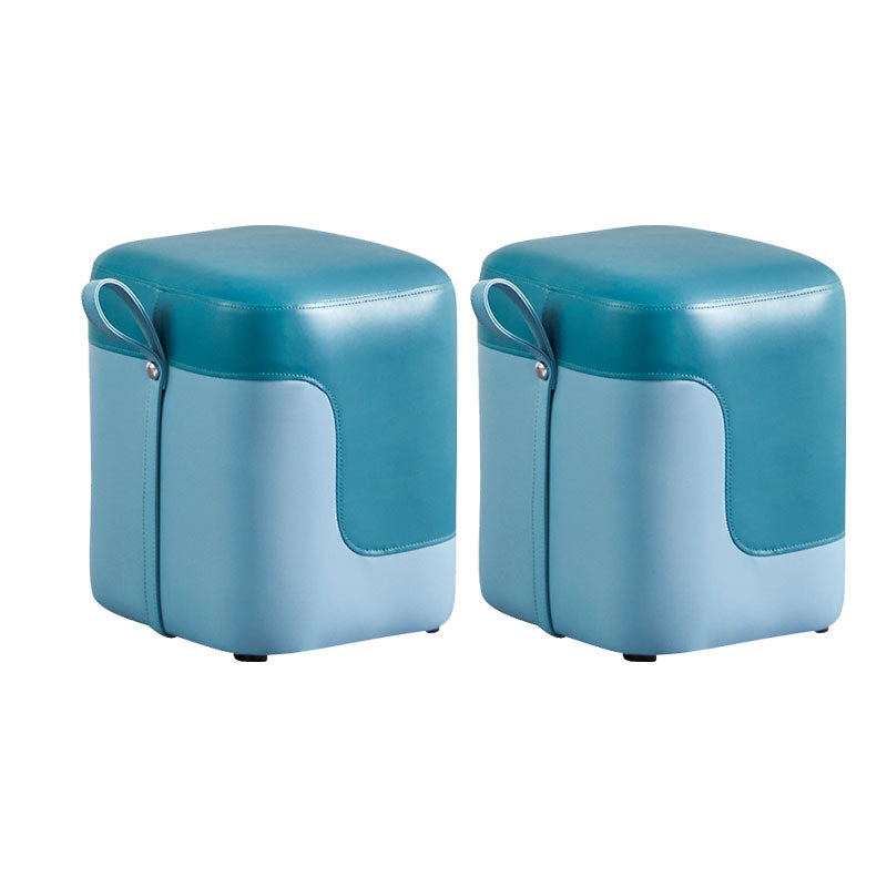 Modern Square Pouf Fade Resistant Contrast Color Faux Leather Pouf Ottoman