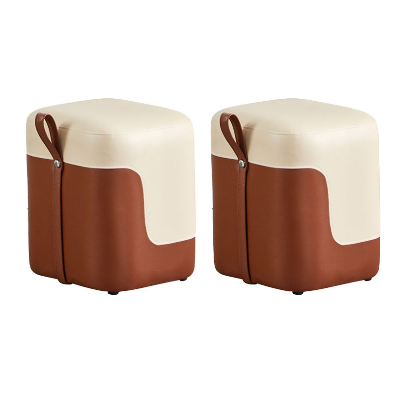 Modern Square Pouf Fade Resistant Contrast Color Faux Leather Pouf Ottoman