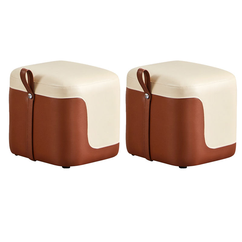 Modern Square Pouf Fade Resistant Contrast Color Faux Leather Pouf Ottoman