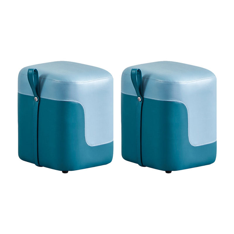 Modern Square Pouf Fade Resistant Contrast Color Faux Leather Pouf Ottoman