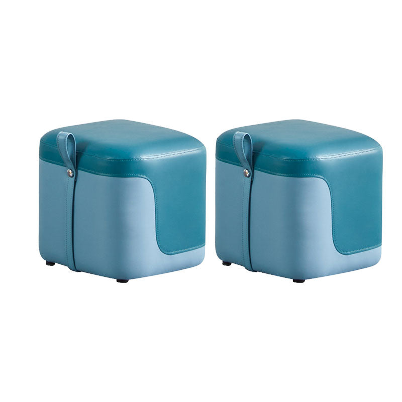 Modern Square Pouf Fade Resistant Contrast Color Faux Leather Pouf Ottoman