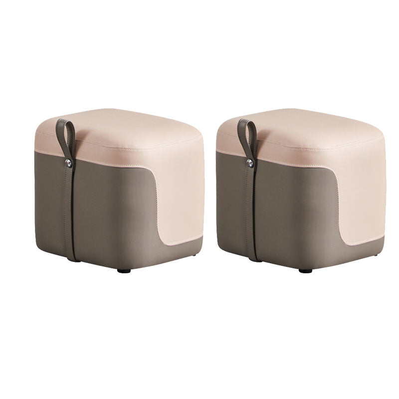 Modern Square Pouf Fade Resistant Contrast Color Faux Leather Pouf Ottoman