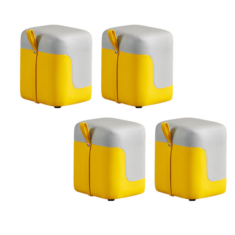 Modern Square Pouf Fade Resistant Contrast Color Faux Leather Pouf Ottoman