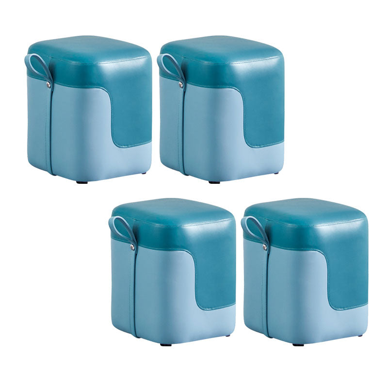 Modern Square Pouf Fade Resistant Contrast Color Faux Leather Pouf Ottoman
