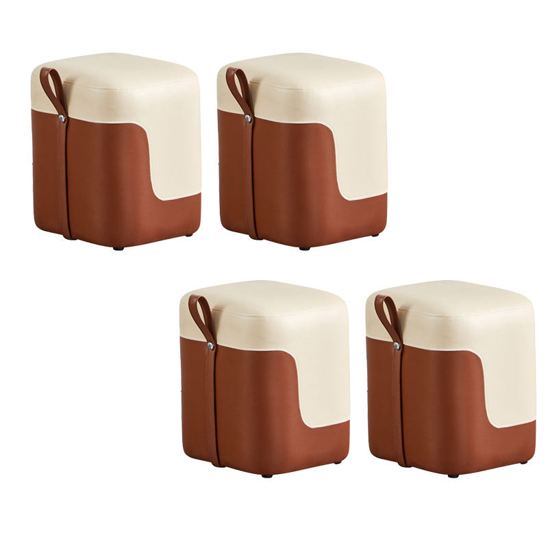 Modern Square Pouf Fade Resistant Contrast Color Faux Leather Pouf Ottoman
