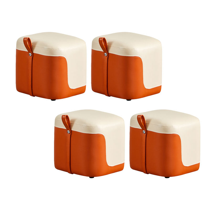Modern Square Pouf Fade Resistant Contrast Color Faux Leather Pouf Ottoman