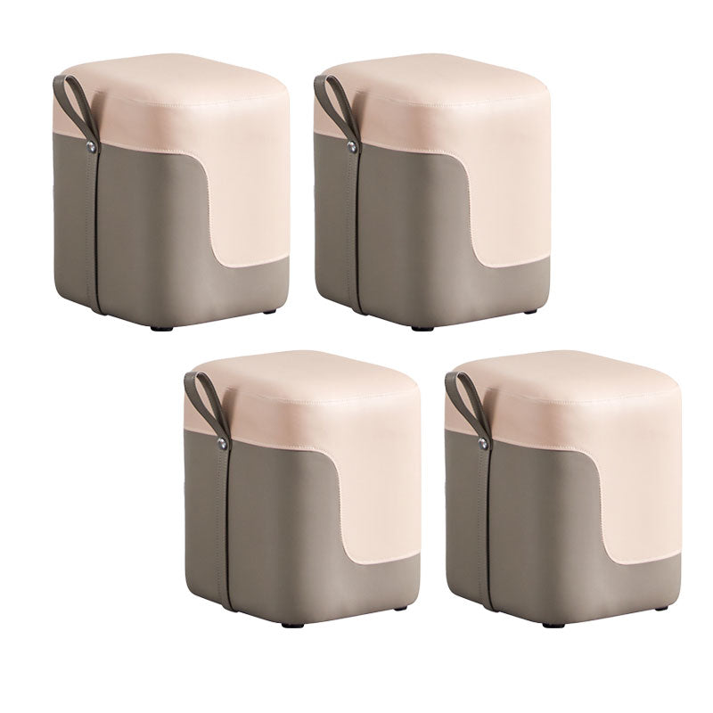 Modern Square Pouf Fade Resistant Contrast Color Faux Leather Pouf Ottoman