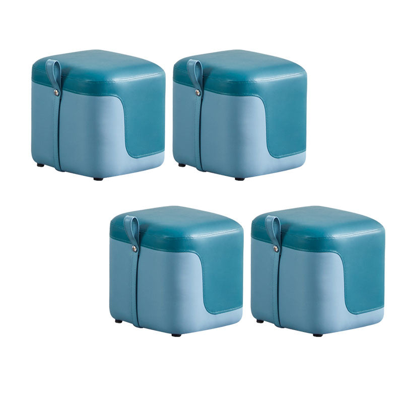 Modern Square Pouf Fade Resistant Contrast Color Faux Leather Pouf Ottoman