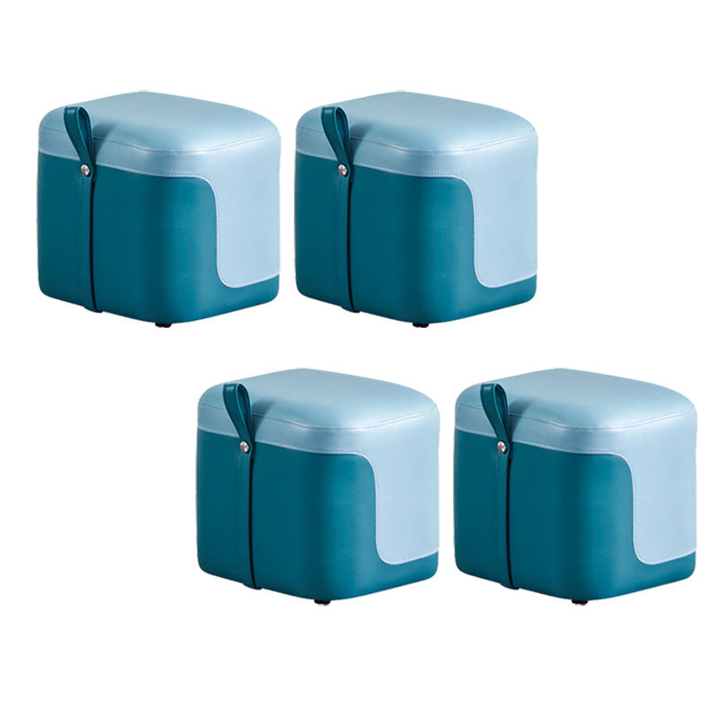 Modern Square Pouf Fade Resistant Contrast Color Faux Leather Pouf Ottoman