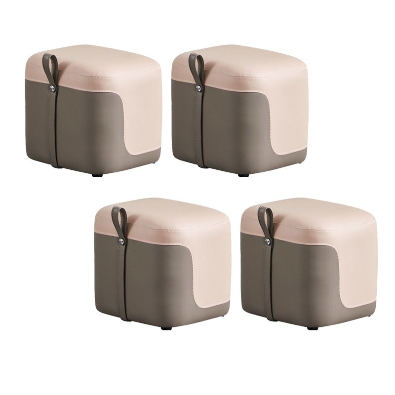Modern Square Pouf Fade Resistant Contrast Color Faux Leather Pouf Ottoman