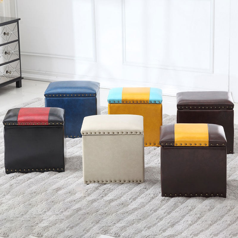 Modern Black Ottoman Leather Rectangle Ottoman for Living Room