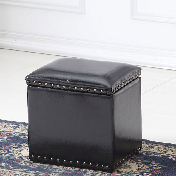 Modern Black Ottoman Leather Rectangle Ottoman for Living Room