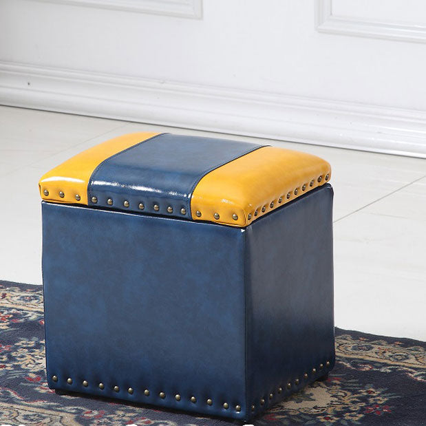 Modern Black Ottoman Leather Rectangle Ottoman for Living Room