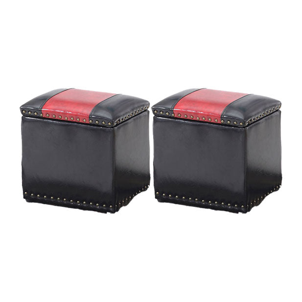 Modern Black Ottoman Leather Rectangle Ottoman for Living Room