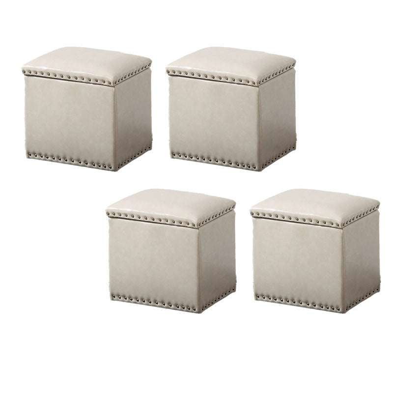 Modern Black Ottoman Leather Rectangle Ottoman for Living Room