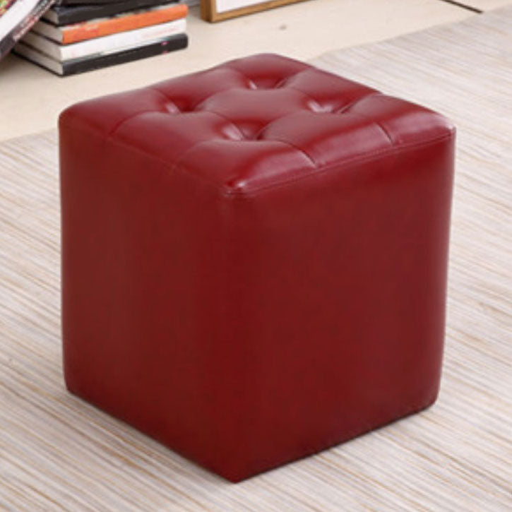 Tufted Ottoman Tear Resistant Faux Leather Contemporary Footstool Ottoman