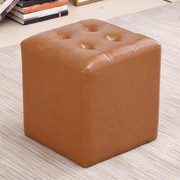 Tufted Ottoman Tear Resistant Faux Leather Contemporary Footstool Ottoman