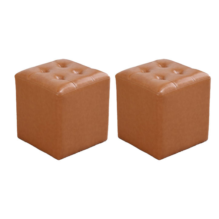 Tufted Ottoman Tear Resistant Faux Leather Contemporary Footstool Ottoman