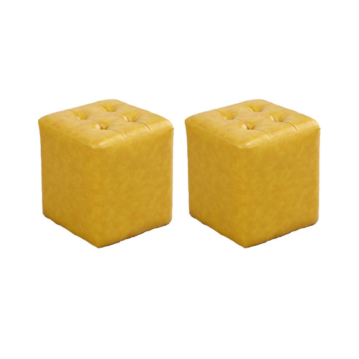 Tufted Ottoman Tear Resistant Faux Leather Contemporary Footstool Ottoman