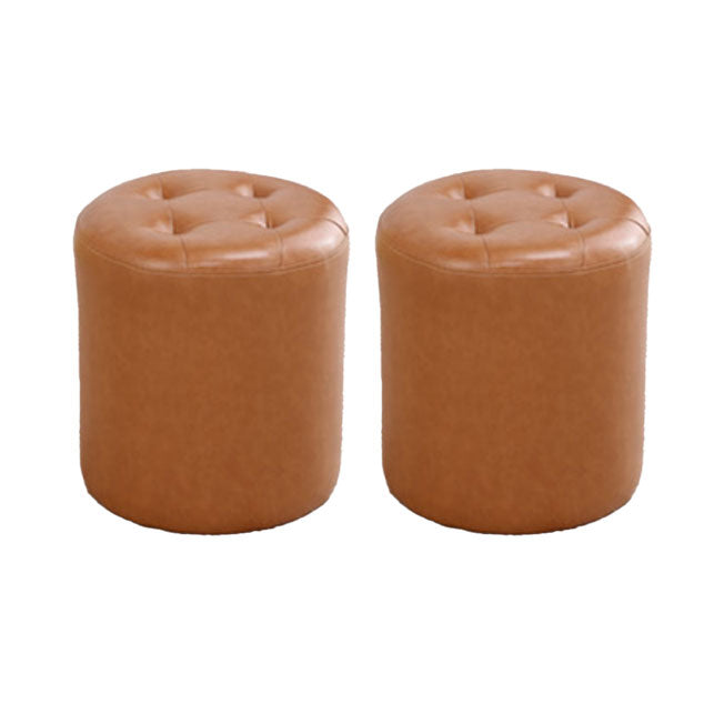 Tufted Ottoman Tear Resistant Faux Leather Contemporary Footstool Ottoman