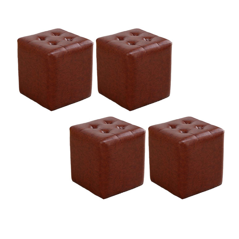 Tufted Ottoman Tear Resistant Faux Leather Contemporary Footstool Ottoman