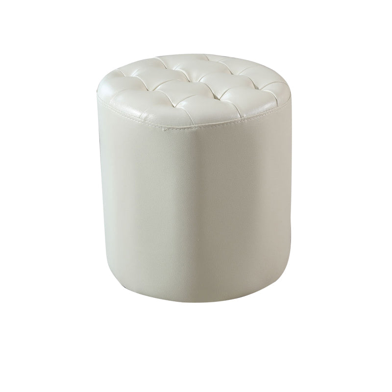 Modern Plain Ottoman Water Resistant Genuine Leather Tufted Pouf Ottoman