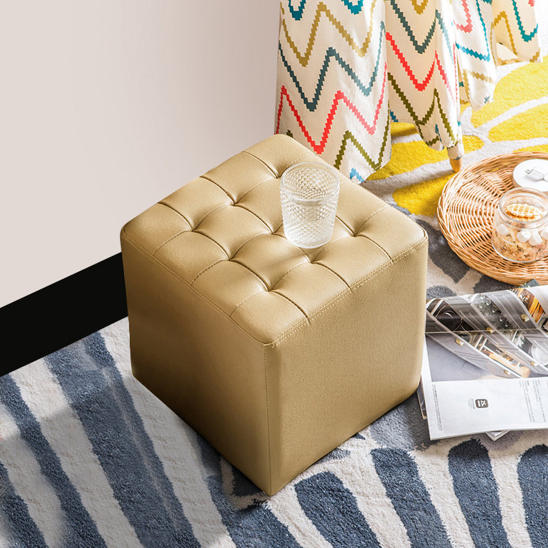 Modern Plain Ottoman Water Resistant Genuine Leather Tufted Pouf Ottoman