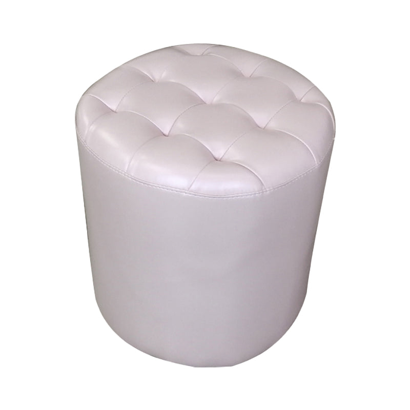Modern Plain Ottoman Water Resistant Genuine Leather Tufted Pouf Ottoman