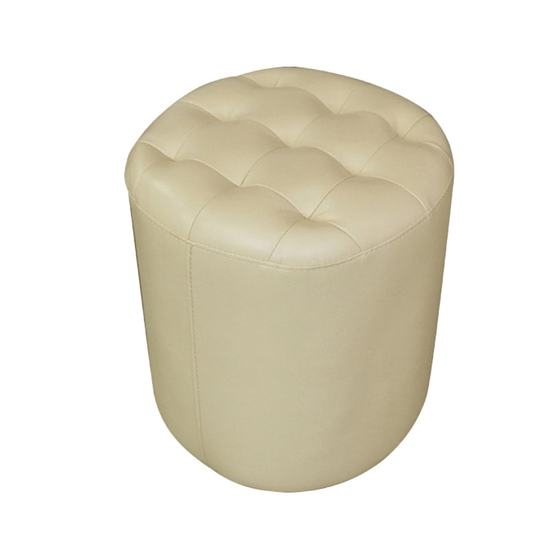 Modern Plain Ottoman Water Resistant Genuine Leather Tufted Pouf Ottoman