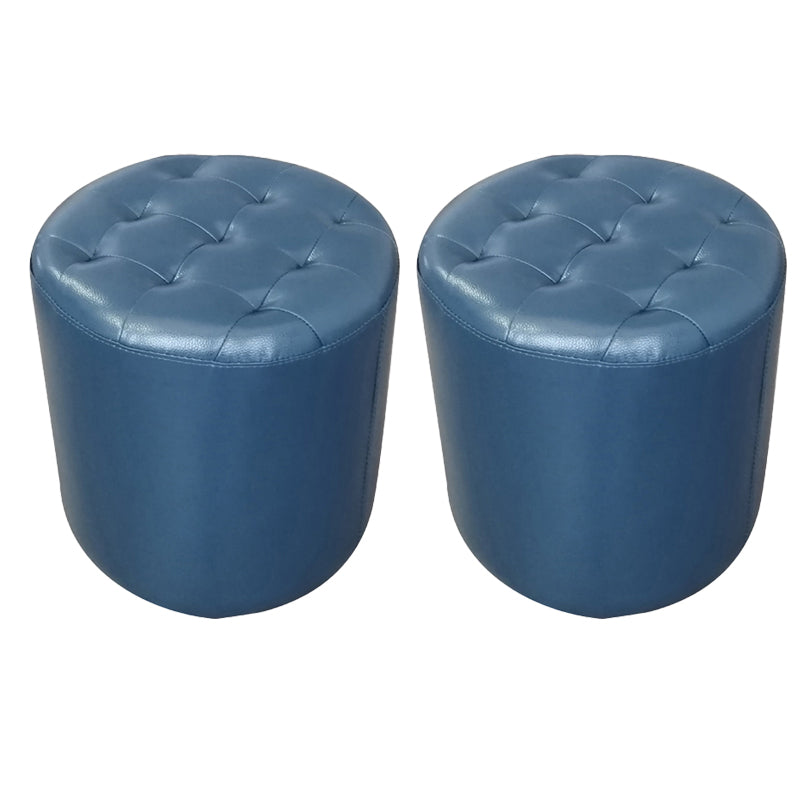 Modern Plain Ottoman Water Resistant Genuine Leather Tufted Pouf Ottoman
