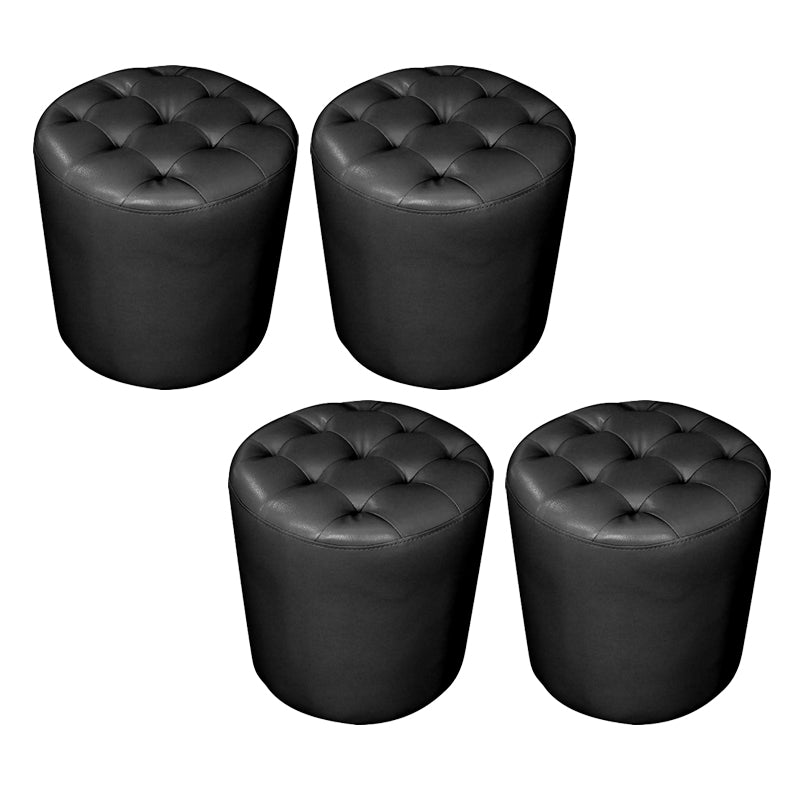 Modern Plain Ottoman Water Resistant Genuine Leather Tufted Pouf Ottoman