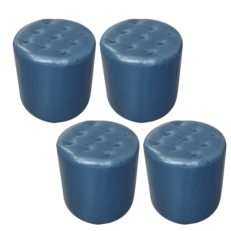 Modern Plain Ottoman Water Resistant Genuine Leather Tufted Pouf Ottoman