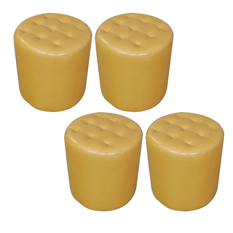 Modern Plain Ottoman Water Resistant Genuine Leather Tufted Pouf Ottoman