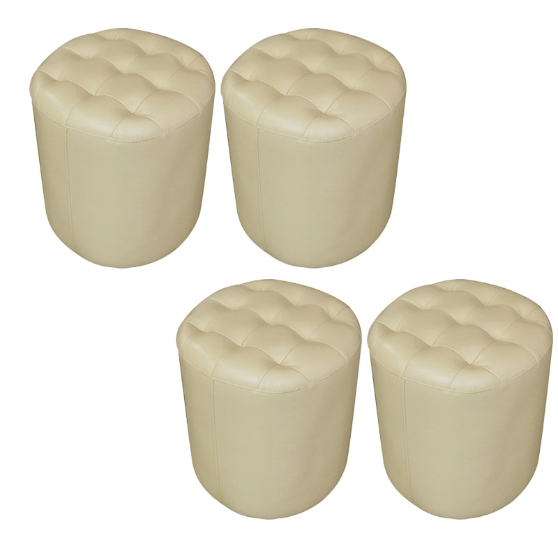 Modern Plain Ottoman Water Resistant Genuine Leather Tufted Pouf Ottoman