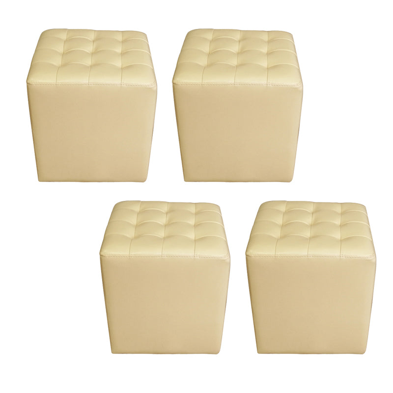 Modern Plain Ottoman Water Resistant Genuine Leather Tufted Pouf Ottoman