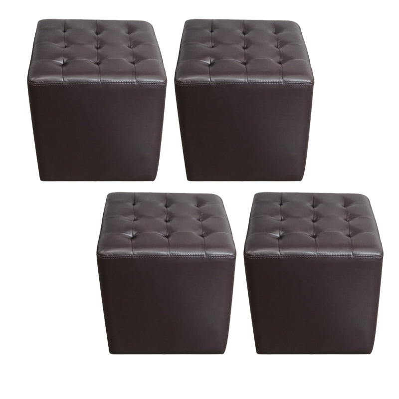 Modern Plain Ottoman Water Resistant Genuine Leather Tufted Pouf Ottoman