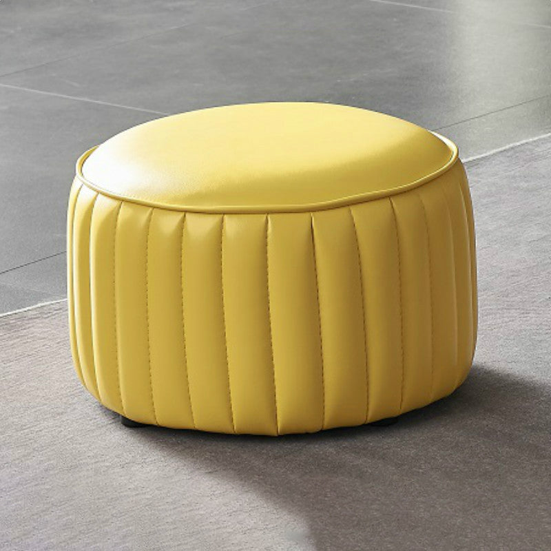 Modern Orange Pouf Water Resistant Round Pure Color Leather Pouf