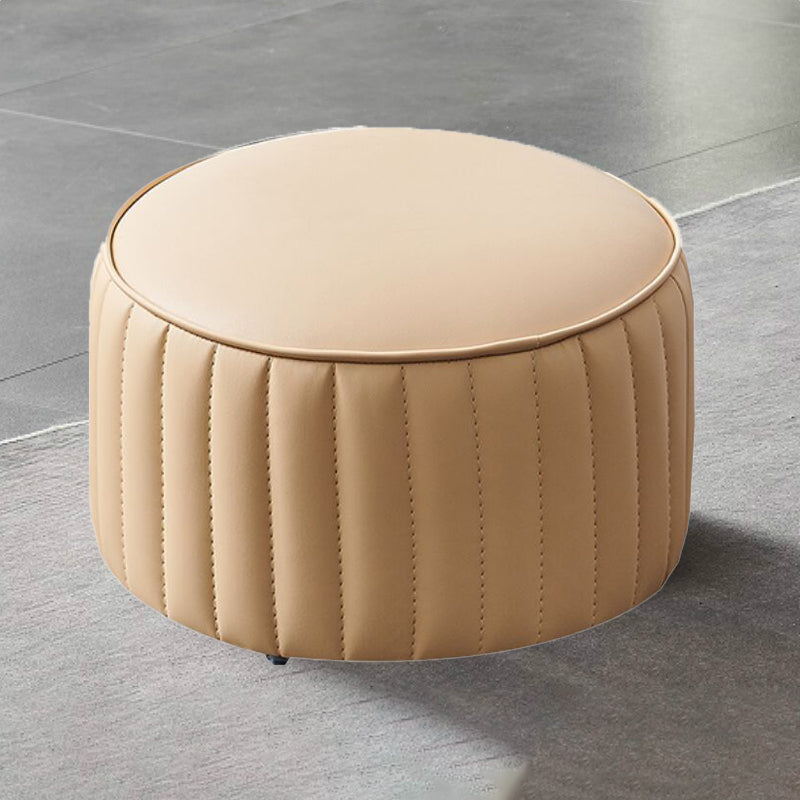 Modern Orange Pouf Water Resistant Round Pure Color Leather Pouf