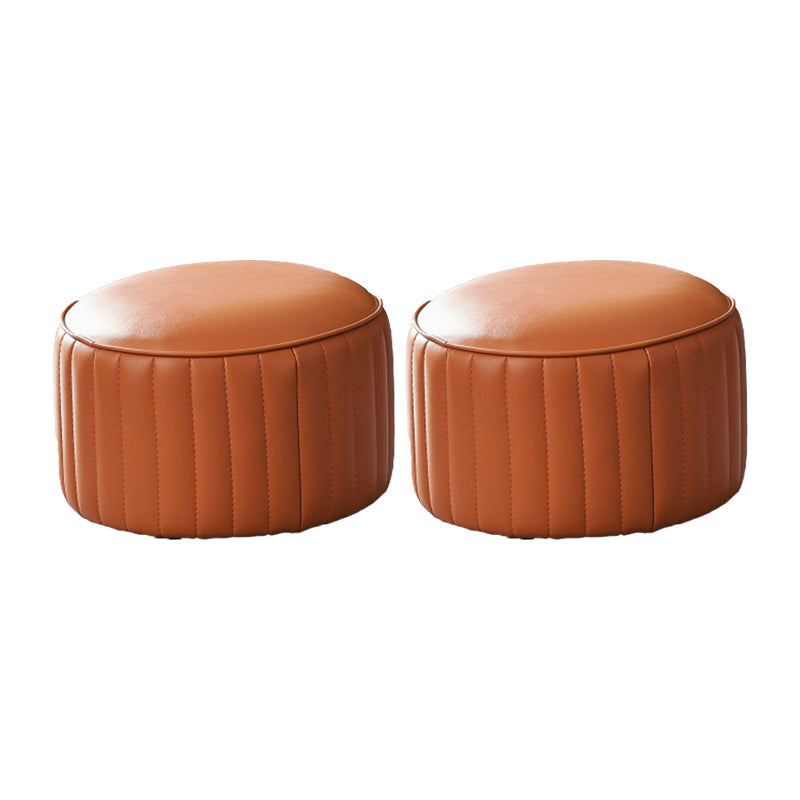 Modern Orange Pouf Water Resistant Round Pure Color Leather Pouf