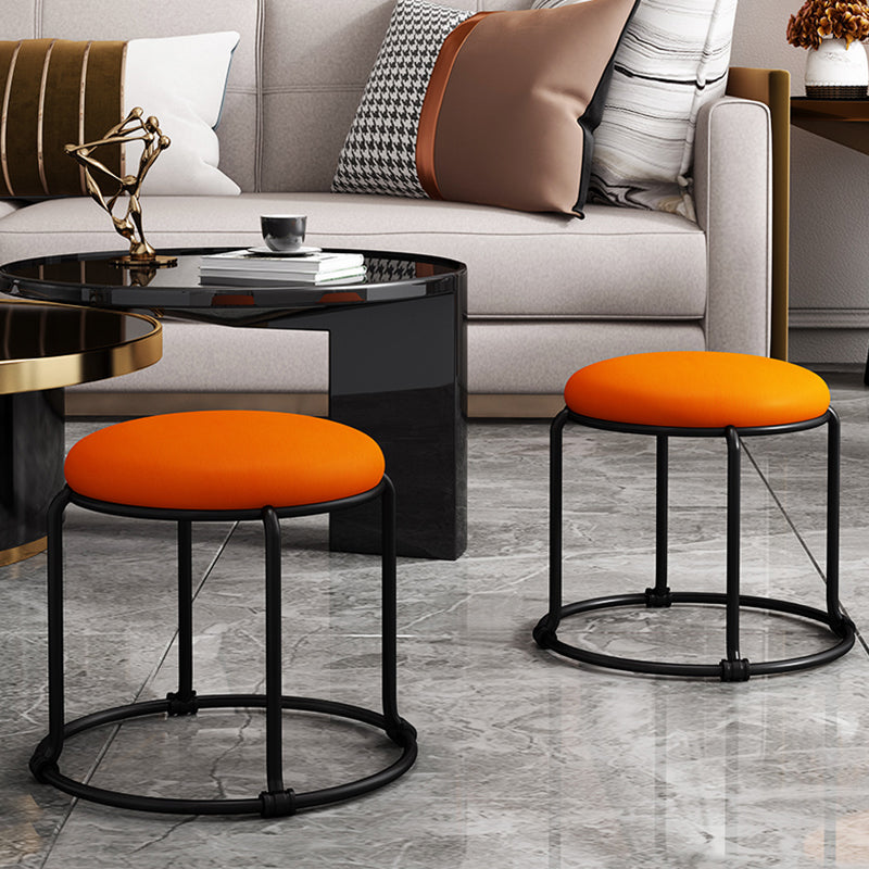 Contemporary Ottoman Fabric Upholstered Solid Color Round Ottoman