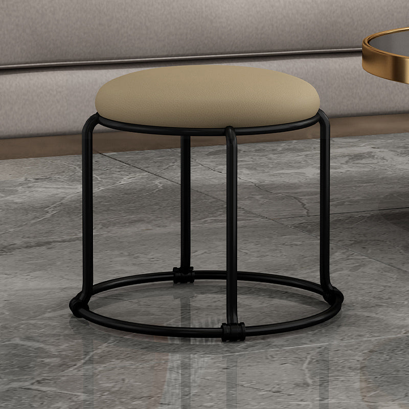 Contemporary Ottoman Fabric Upholstered Solid Color Round Ottoman