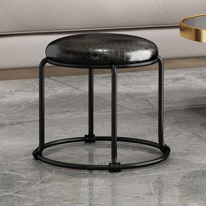 Contemporary Ottoman Fabric Upholstered Solid Color Round Ottoman